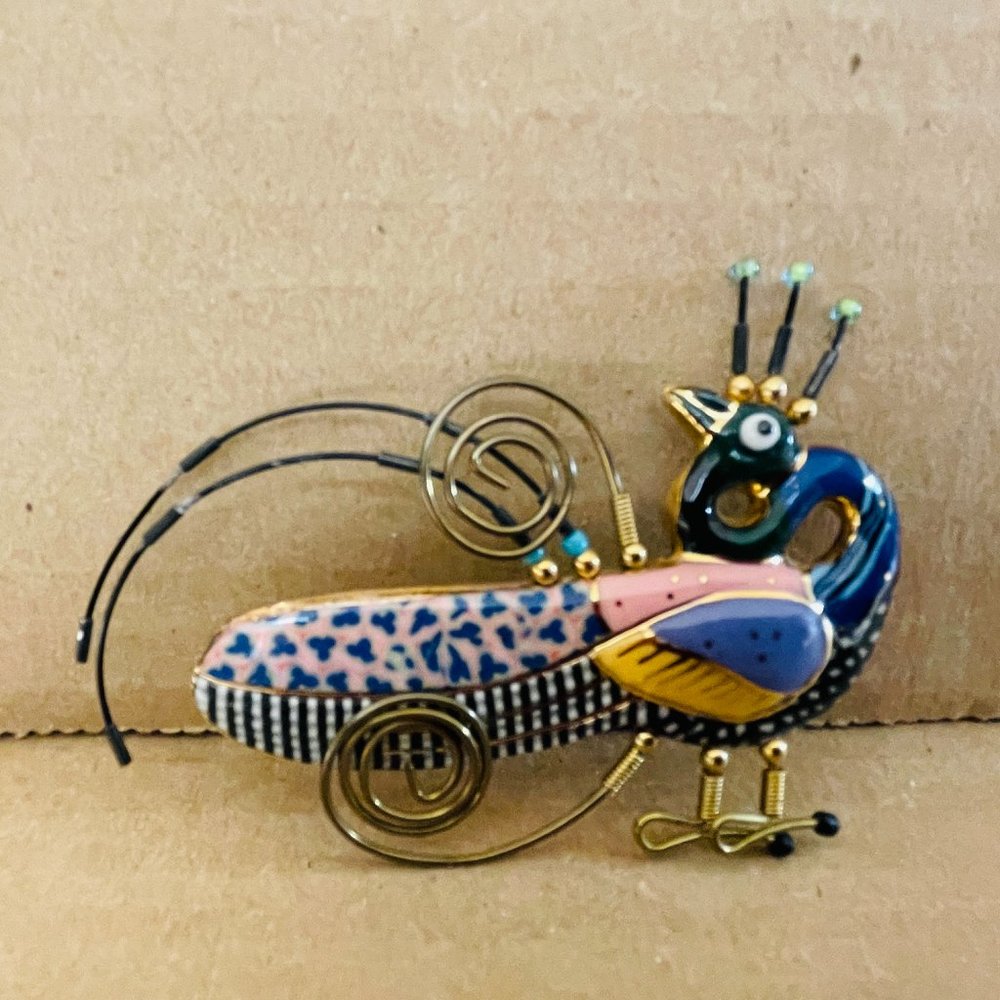 EUC Jewelry 10 Peacock Pin, Hand-Painted Porcelain, One-of-a-Kind, 3" L x 2" T
